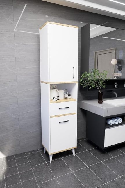 Çok Amaçlı Dolap Banyo Dolabı Kirli Çamaşır Sepeti Dolabı Beyaz