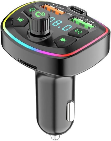 Minuto Q7 NR74 RGB Renkli FM Radyo Transmitter MP3 Çalar Bluetooth 5.0 Çakmaklık Type-C Hızlı Şarj Aleti