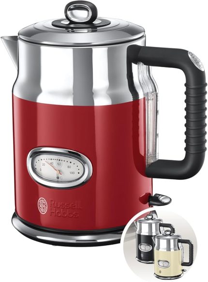 Hobbs 21670-70 Su Isıtıcı, 1.7L, 2400W, Hızlı Kaynatma Özelliği, Retro Tasarım, Su Sıcaklığı Göstergesi, Doldurma Miktarı İşaretlemesi, Mükemmel Su Dökme Ağzı, Eski Çay Makinesi [Enerji Sınıfı A], Kırmızı