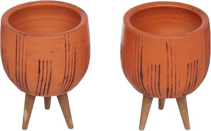 Terracota Siyah Çizgili Toprak Saksı, 3 Ayaklı, 12 cm Çap