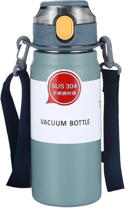 L Çelik Mavi 600 ml Askılı ve Pipetli Matara Suluk cin411mv