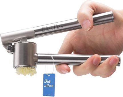 çelik sarımsak presi – sarımsak kesici, sarımsak ezici, sağlam paslanmaz çelik saplı, pratik bir mutfak yardımcısı ve mutfak aleti, 15,8 x 5 cm