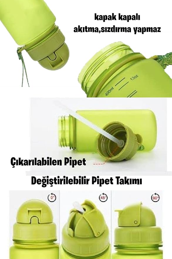 Pipetli 400 ml Tritan Çocuk Su Matarası FiftyFifty Yeşil - Görsel 4