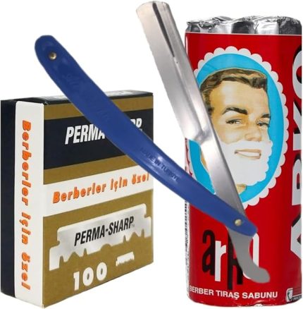 Sharp Berber Jileti 100'lü Paket, Arko 75g Tıraş Sabunu, Ali Bıyıklı Ustura Seti