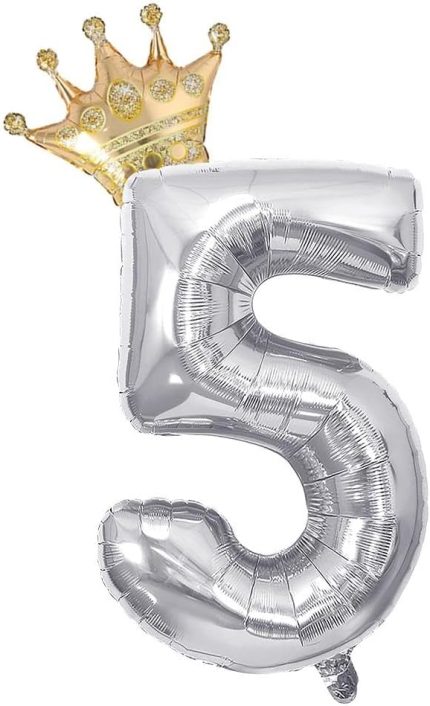 Gitti Gümüş 5 Rakam ve Gold Kral Tacı Folyo Balon Doğum Günü Parti Kutlama Seti