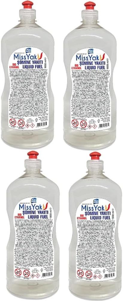 BioEtanol Ocak Sıvı Yakıt 1 Litre x 4 Adet Kokusuz Dumansız Çevre Dostu Şömine Yakıtı