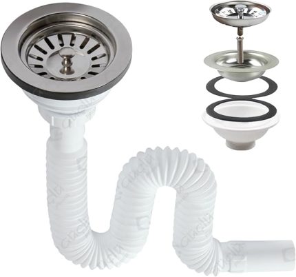 Lavabo Sifonu, 11 cm Geniş Başlık, 80 cm Uzunluk, Körüklü Plastik Gider Borusu