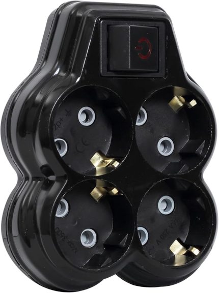 4lü Anahtarlı Golyat, Dörtlü Topraklı Priz Çocuk Korumalı Çoklayıcı Fiş, Siyah renk, 16A 250 Volt, Max 3600 Watt