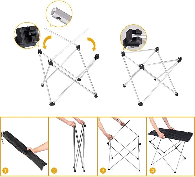 Ultralight Katlanır Kamp Sehpası, Piknik, BBQ, Doğa Aktiviteleri, Hiking, Plaj için Taşınabilir Kompakt Roll Up Outdoor Kamp Masası - Kamp Piknik Sehpası Küçük - Siyah - Görsel 5