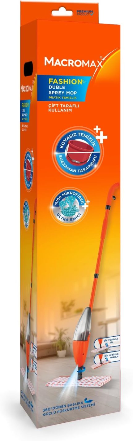 Çift Taraflı Sprey Mop, Kovasız Pratik Temizlik, 360 Döner Başlıklı Paspas