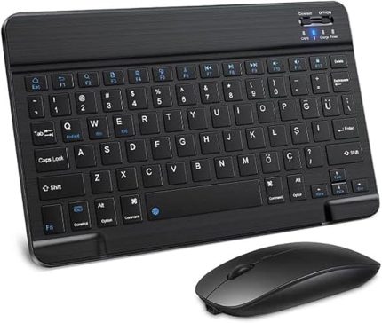 Kablosuz Şarjlı Türkçe Q Klavye Alüminyum Alışım Mini Mouse Süper Hafif Taşınabillir Bluetooth Eşleştirmeli Midi Klavye 25cm x 15cm