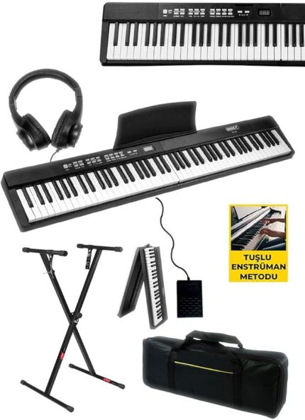 PLX-80BKST Taşınabilir Katlanır Dijital Piyano Tuş Hassasiyetli 88 Tuş BT (Stand Sustain Kulaklık Çanta Metod)