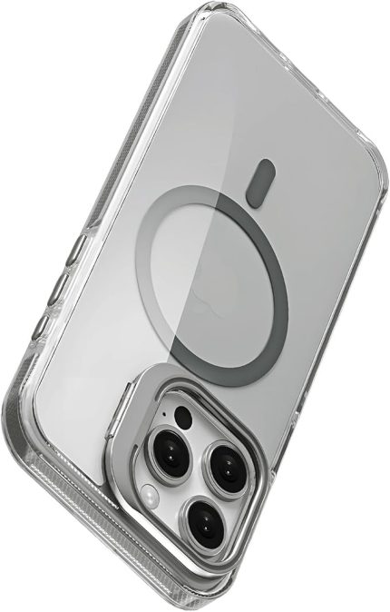 iPhone 16 Pro için Magsafe ile Uyumlu Luxo Serisi Yüksek Kalite Kılıf Ultra Şeffaf Görünüm Ve Standlı Ergonomik Tasarım (Natural Titanyum, 16 Pro)