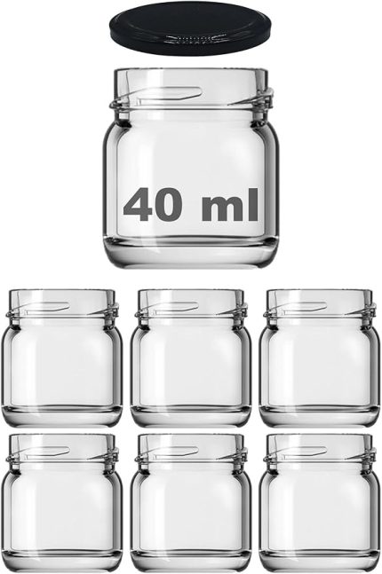 40 ml Farklı Boyutlarda Kavanoz 40 cc Konserve Metal Kapaklı Cam Kavanoz 6 Adet (Şeffaf, 40 cc)