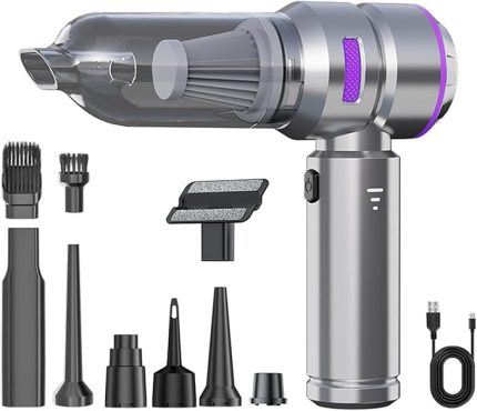 4'ü 1 arada Basınçlı Hava 3 hız Ayarlanabil 80.000 RPM 6000 mAh Pil El Tipi Hava Temizleyici Taşınabil Üfleyici Araba Bilgisayar Klavye Halı Mor