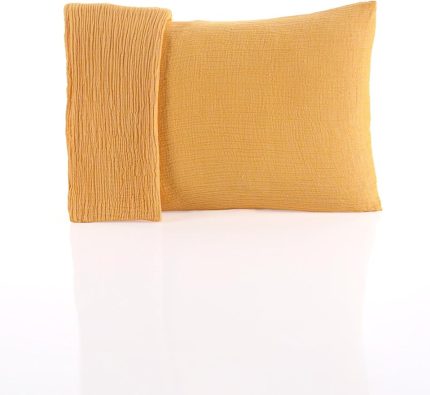 Yastık Kılıfı 2 Adet Set, 50x70 cm 100% Pamuk Yumuşak Nefes Alabilir Kapaklı 4 Katlı Muslin Kumaş Düz Renk Yastık Kılıfları (Sarı, 50x70 cm (2 Adet))