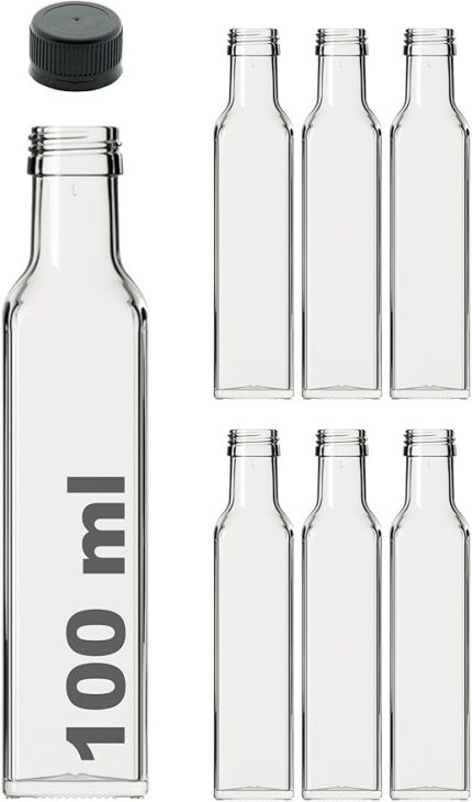 Maraska Şeffaf 100 ml Sızdırmaz Kapaklı Boş Cam Şişe 6 Adet