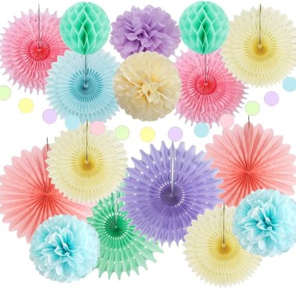 Parti Süslemeleri Gökkuşağı Kağıt Hayranları Parti Süslemeleri Açık Pembe Mavi Mor Doku Kağıdı Pom Poms Pastel Doğum Günü Gelin Bebek Duş için Petek Topları Renkli Dondurma Parti Süslemeleri