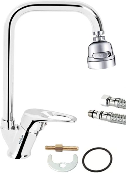 Fonksiyonlu Tasarruflu Sıcak Soğuk Su Girişli Mutfak Eviye Musluğu Çeşmesi Batayası