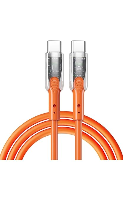 Type-C Hızlı Şarj Kablosu, 60w 480Mb/s Veri Aktarımı, Saf Bakır Tel, Anti-Kırılma Özellikli, LED Göstergeli, Turuncu Soft Silicone USB C Cable for Galaxy S25/S24/S23 Ultra PAD Mini 6/Air 4,5 Pixel