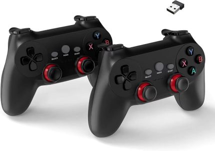 Çift Josystick 2.4G Kablosuz Oyun Kolu PC Uyumlu Pilli Joystick Wireless GamePad USB Dongle Bağlantı Kaymaz Tasarım 0019 Siyah (0019 - Çiftli Siyah)