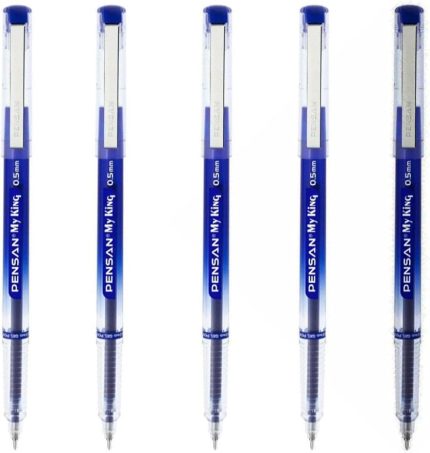 My King İğne Uçlu Metal Klipsli Jel Tükenmez Kalem 0.5 Mm Mavi - 5 Adet gnsRKFaz914