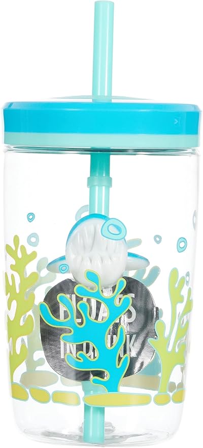 Yüzen Köpek Balığı Pipetli Tritan Bardak 470 ml, Mavi