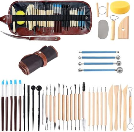 Çömlekçilik Şekillendirici Aletler Set 40 adet Pratik Seramik Kil Oyma Araçları Çömlekçilik El Sanatları için/Noktalama/Oyma/Çizim/Kalıplama/Modelleme/Şekillendirme Çocuklar için