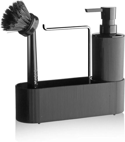 lü Krom Kapaklı Siyah Deterjanlık Fırçalı Mutfak Banyo Temizlik Seti Düzenleyici MIT1175