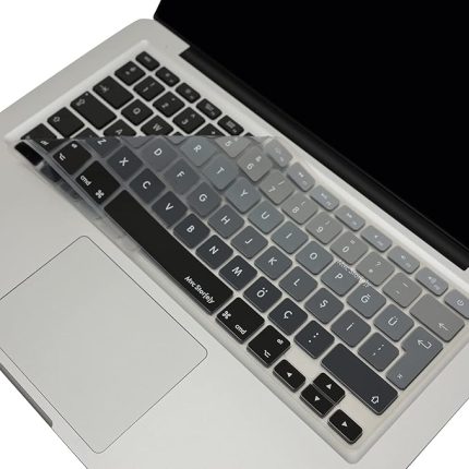 MacBook Klavye Filmi Türkçe Q Kaplama Ultra İnce Silikon Air Pro Eski USB li Modeller 2008-2017 Uyumlu Yıkanabilir Koruyucu Film Renkli Baskı Siyah Gri