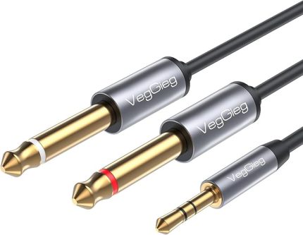 3.5mm to 6.35mm 2*Mono Amfi Enstrüman AUX Ses Kablosu 1.8 Metre