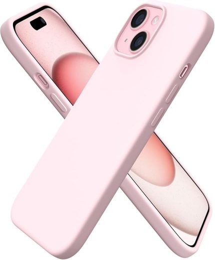 iPhone 15 ile Uyumlu Kılıf, İçi Kadife Kaplamalı İnce Sıvı Silikon Tam Koruma Yumuşak Jel Silikon Kapak, Soft Pembe