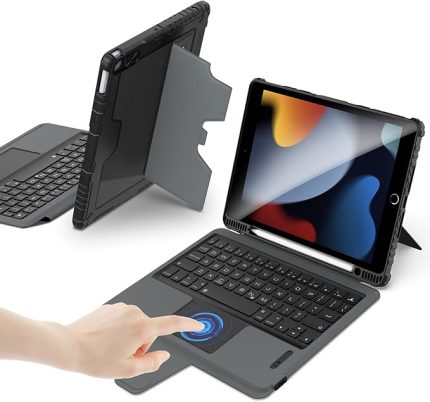 iPad 9. Nesil Klavye Kılıfı 10,2 inç (10,2 inç) Ped ile, Çıkarılabilir Destek Standı, Kalem Tutucu, Sürgülü Kamera Kapağı iPad 7./8./9. Nesil ile Uyumlu Klavye (Siyah)
