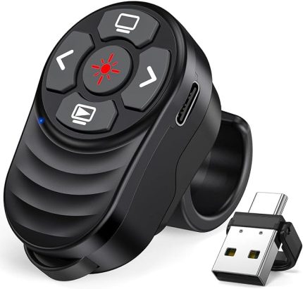 Parmak Yüzük Sunum Clicker Şarj Edilebilir, 2'si 1 Arada USB Tip C Powerpoint Clicker Sunum Uzaktan Kumandalı, MAC Bilgisayar Dizüstü Bilgisayar için Kablosuz Sunum Uzaktan Kumandası
