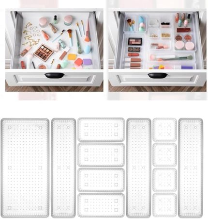 Home 12'li Dolap İçi Takı Makyaj Organizer - Çekmece İçi Düzenleyici Set Şeffaf