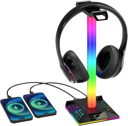 Oyun Kulaklık Standı RGB Işık Çift USB Bağlantı Noktalı Kulaklık Standı Işığı 3,5 mm