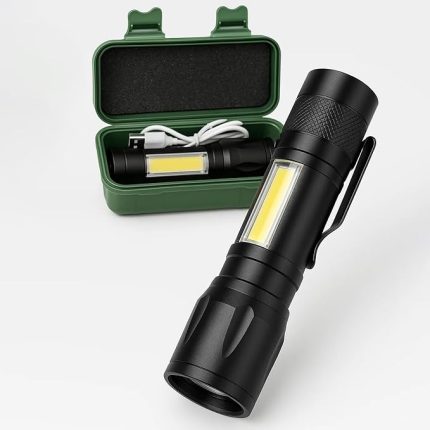 El Feneri, LED USB Şarjlı Ultra Güçlü Mini Boy Metal Kasa, 3 Modlu Işık Modülü, Klipsli Kutulu, Şarj Kablosu Dahil, Taşınabilir Küçük Fener