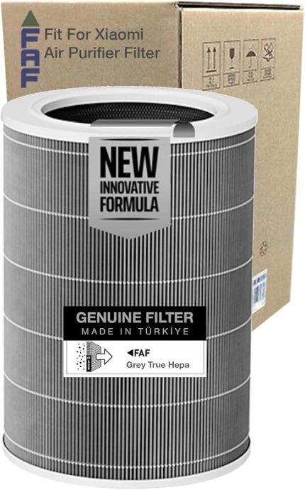 Fresh Air Filter Faf/Xiaomi Mi Purifier 2H- 2C- 2S -3H-3C Filtre ile Uyumlu 360 True Cam Hepa Yeni Formullü Filtre Ø200*H290MM ÖLÇÜ (Gri True Hepa)