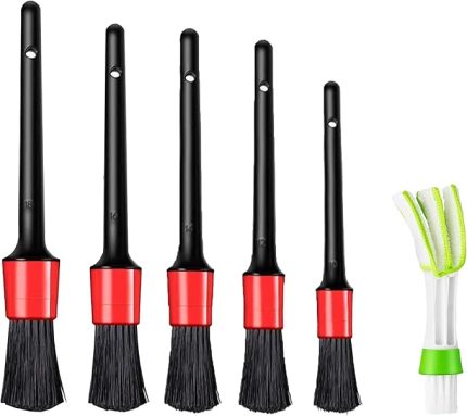 5 Parça Araç İçi Temizlik Fırça Seti ve Yeşil Araç Havalandırma Temizleme Fırçası Hediyeli Detaylı Otomobil İç Temizlik Kiti