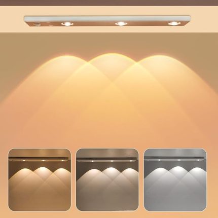 3 Led'li Şarjlı Dolap Altı Aydınlatma, Hareket Sensörlü, 3 Modlu, Yapışkanlı, Delme Gerektirmez, Slim Beyaz Kasa, Dekoratif, Kısılabilir Gece Lambası, Gardırop, Dolap, Merdiven Lambası 40 CM