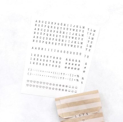 Şeffaf harf-rakam sticker seti 1 sayfa