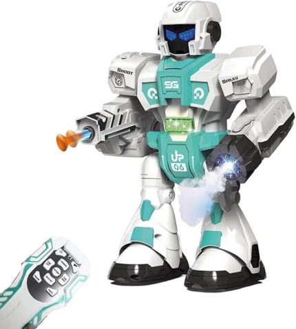Buhar Atan Uzaktan Kumandalı Savaşçı Robot Sesli Işıklı Müzikli Dans Eden 2 Adet Yapışkanlı Mermi Atan Akıllı Robot (mavi)