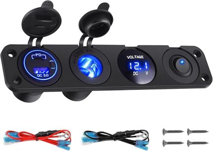 Araç şarj anahtarı paneli QC3.0 USB ve PD C tipi çakmak soketi LED dijital voltmetre ON/OFF geçiş anahtarı 12V/24V kamyon karavan tekne