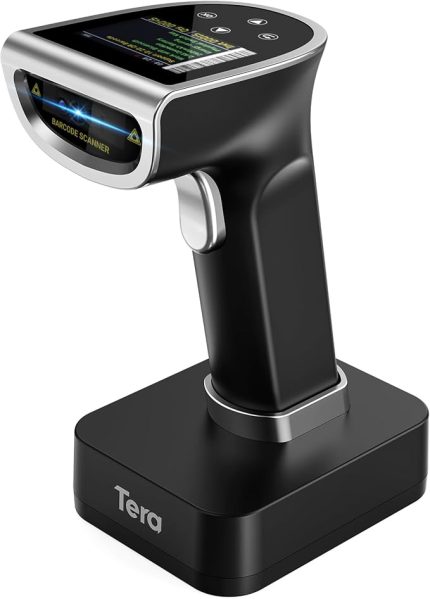 Pro 1D 2D QR Barkod Tarayıcı Kablosuz: Dijital Ayar Ekranı ve Tuş Takımı ve Güç Anahtarı ile 2600mAh Büyük Pil Bluetooth 2.4G Kablosuz El Barkod Okuyucu ile Çalışır HW0015 Gümüş
