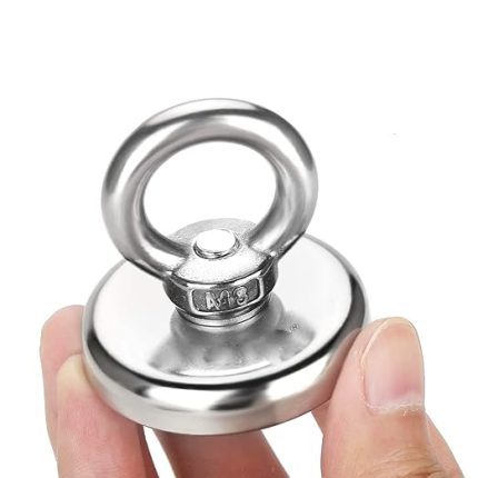 Çok Güçlü Deniz Mıknatısı - Fishing Magnet - Neodyum Daimi Çelik Mıknatıs - Halkalı Pot Mıknatıs - Nikel Kaplı - Paslanmaz - Kararma Yapmaz - Tuzlu Suya Dayanıklı (Ø48 mm (60kg))