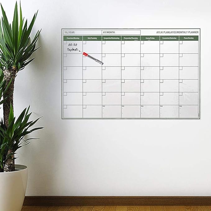 Manyetik Yapışkanlı Bir Aylık Program Planlayıcı Akıllı Statik Duvar Takvimi 85x56 cm