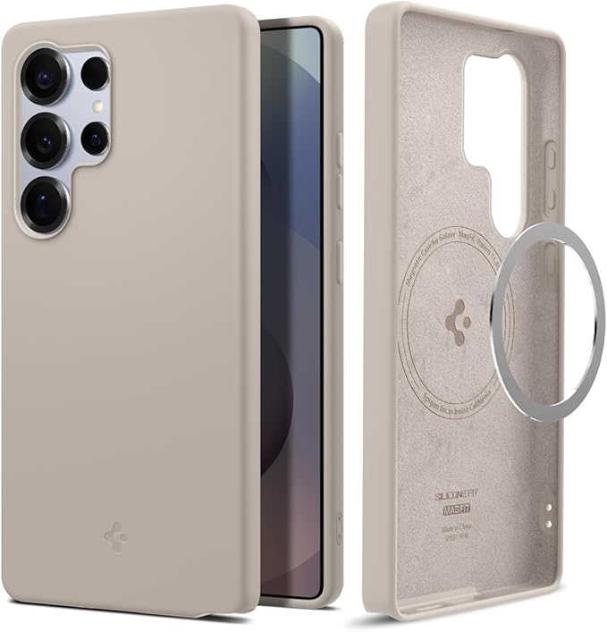 Galaxy S25 Ultra ile Uyumlu Magnet Kılıf Silicone Fit Mag Fit Kaymaz Silikon Bej Kapak - ACS09165 (Spigen TR Garantili)