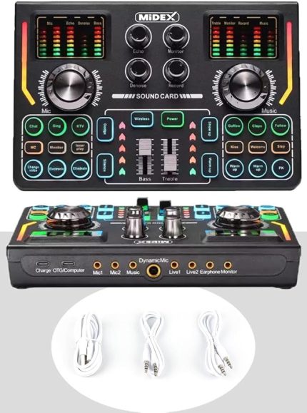 VS15 Üst Seviye Stüdyo Kayıt Canlı Yayın Şarjlı Ses Kartı Efektli Radyo Mikseri (Telefon ve PC Podcast)