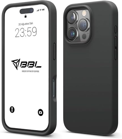 iPhone Kılıf İnce Sıvı Silikon 3 Katmanlı Tam Kaplamalı Yumuşak Jel Kauçuk Kılıf Kapak (Siyah, iPhone 16 Pro)