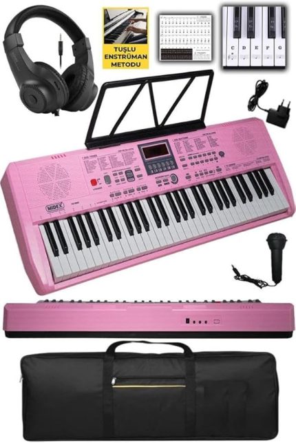 PS-1800PK-H 61 Tuşlu Kaliteli Pembe Org Dijital Ekranlı Kulaklık Çanta Notalık Adaptör Sticker Metod